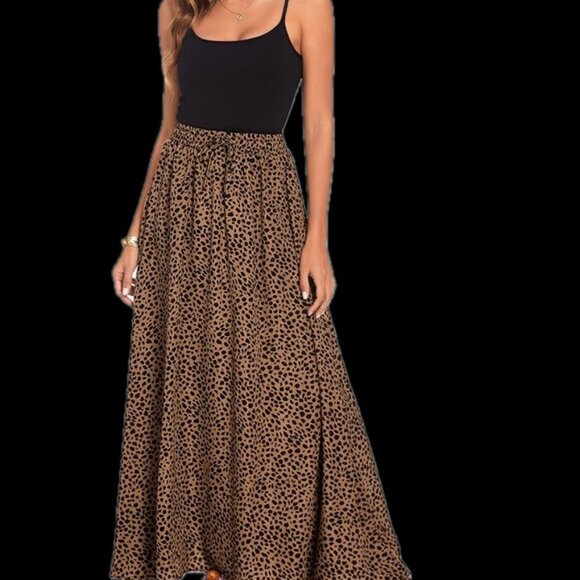 Women's M Flowy Long Skirt Summer Beach Pleated Elastic High Waisted Casual Maxi - Picture 3 of 6